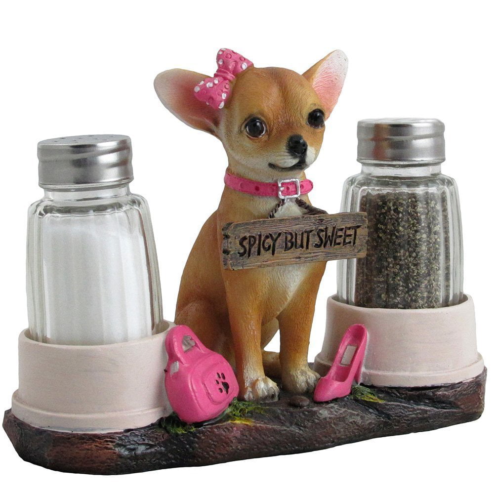 Chihuahuas Dog In Basket Salt & Pepper Shaker Set Kitchen Decor 