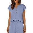 thumbnail image 6 of Aimik Plain Two-Piece Set for Women Spring Summer Loose Comfort Womens Sports Suits V Neck Short Sleeve Tops and Wide-Leg Trouser Sets, 6 of 6