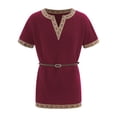 thumbnail image 4 of iiniim Mens Short Sleeve Retro Pattern Trims Robe Medieval Renaissance Shirt Tops with Belt Size S-3XL A Burgundy XL, 4 of 7