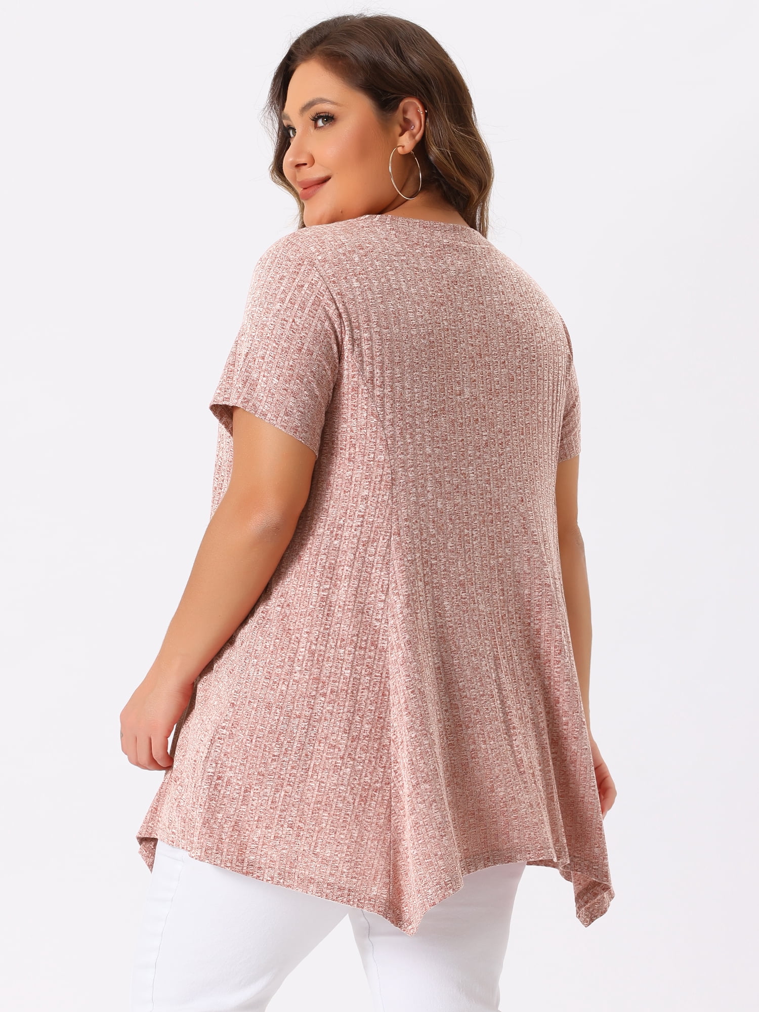 DARING DIVA Women's Plus Crew Neck Flowy Swing Loose Tunic Tops 2X Pink
