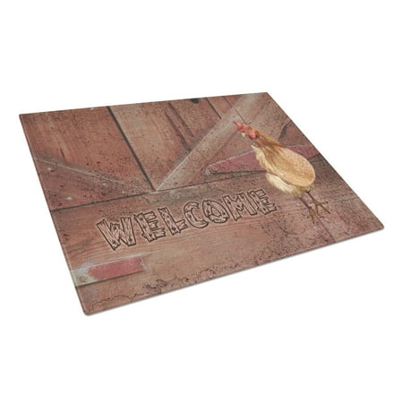 

Caroline s Treasures SB3075LCB Welcome Chicken Glass Cutting Board Large 12H x 16W multicolor