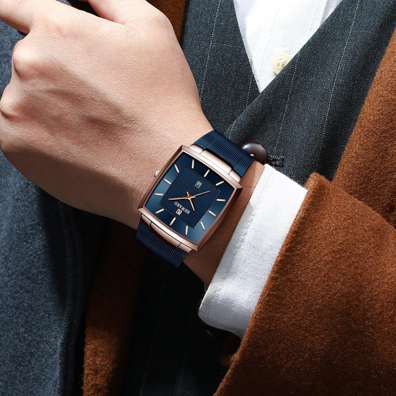Watches Square Analog Quartz Stainless Steel Watches for Men Mesh Strap Waterproof Business Military Sport Wrist Watch with Date