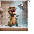 thumbnail image 2 of Waterproof Polyester Dinosaur Shower Curtain with Hooks, Singing Dinosaur Bath Scene, Machine Washable, 12 Included, for Standard Bathroom, 2 of 5