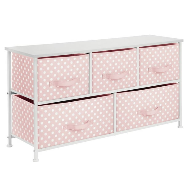 mDesign Large Horizontal Dresser Storage Unit 5 Drawers Pink/White