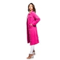thumbnail image 3 of American Bazi Women's Long Button Down Distressed Denim Jean Jacket - Neon Pink - 2X-Large, 3 of 6
