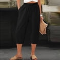 thumbnail image 6 of LNWUY Capri Pants for Women Casual Summer Cotton Linen Pants Drawstring Button Elastic Waist Lace Cropped Trousers with Pockets Black M, 6 of 6