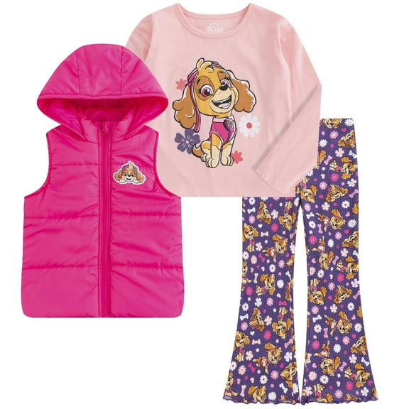 Paw Patrol Nickelodeon Long Sleeve Shirt, Hooded Vest, and Pants Set (Girls), 3 Piece Set, Sizes (2T-7)
