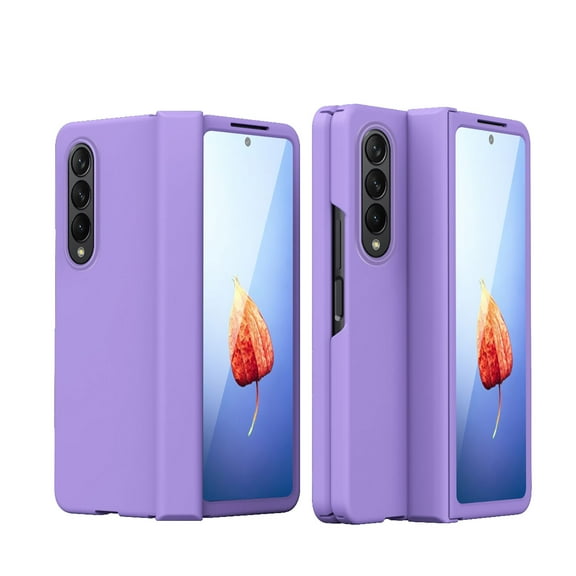 Feishell Case for Samsung Galaxy Z Fold4,Built-in Glass Screen Protector Film,Shockproof Hinged Folding All-inclusive Shell Micro-frosting Anti-Scratch Support Wireless Charging Slim Phone Case,Purple