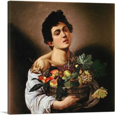 ARTCANVAS Boy with a Basket of Fruit 1593 Canvas Art Print by Caravaggio - Size: 18" x 18" (0.75" Deep)