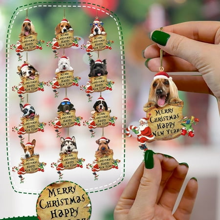 

XDian Christmas Tree Ornament Merry Christmas Happy New Year with Rope Dangling Anti-fade Decorative Acrylic Home Decor Hanging Xmas Dog Puppy Pendant for Christmas
