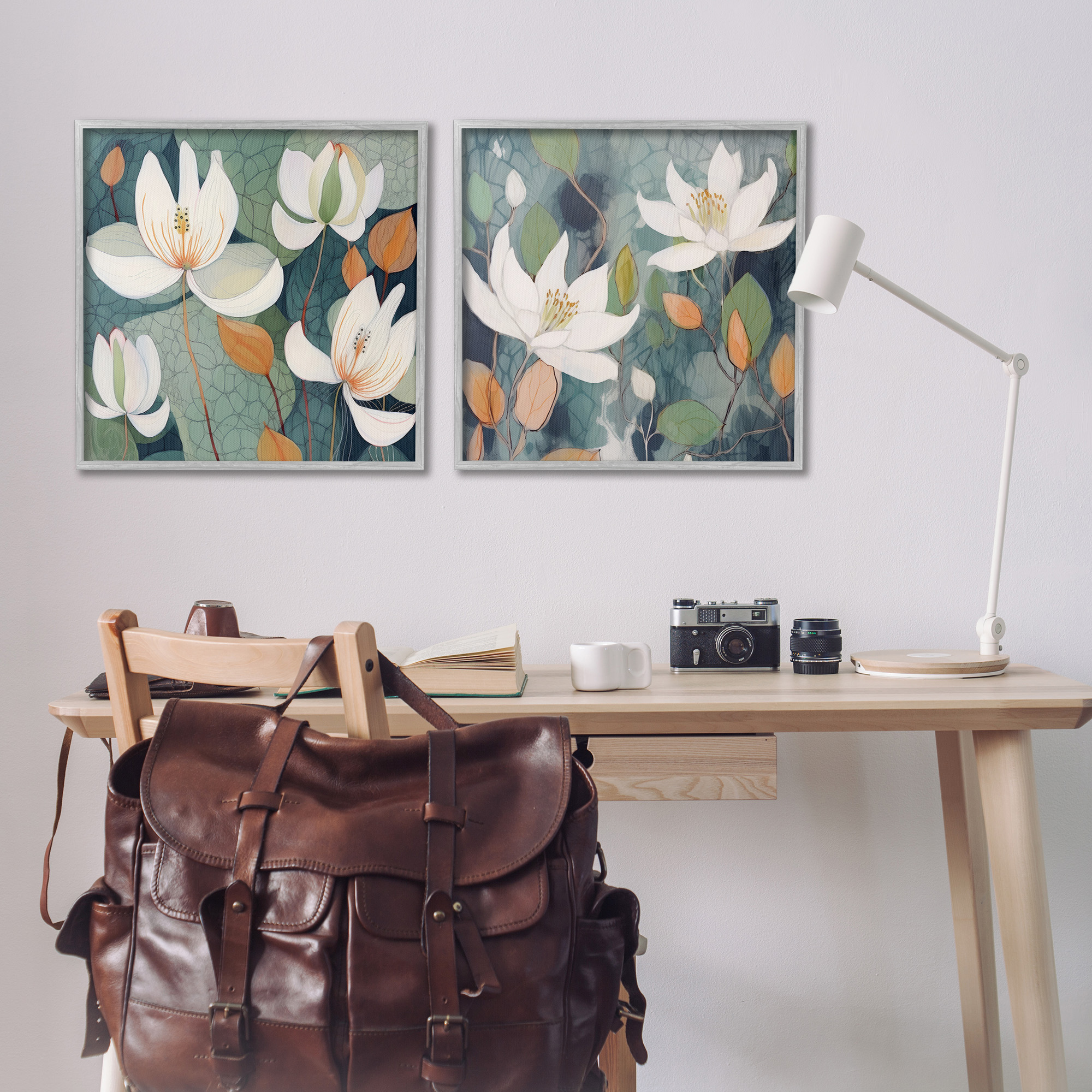 Stupell Industries Patterned Iris Blooms Botanical & Floral Painting Gray Framed Art Print Wall Art, 24 x 24, Set of 2