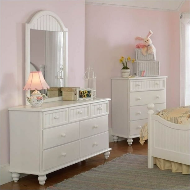 Rosebery Kids 7 Drawer Double Dresser And Mirror Set In Off White