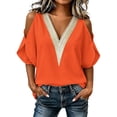 thumbnail image 2 of YVNAURA Women's Cold Shoulder Tops Summer Lace Trim V Neck Blouse Hollow Out Chiffon Shirt Trendy 2026 Loose Fit Short Sleeve Casual Tops for Women Going Out Date Night, Orange,S, 2 of 6