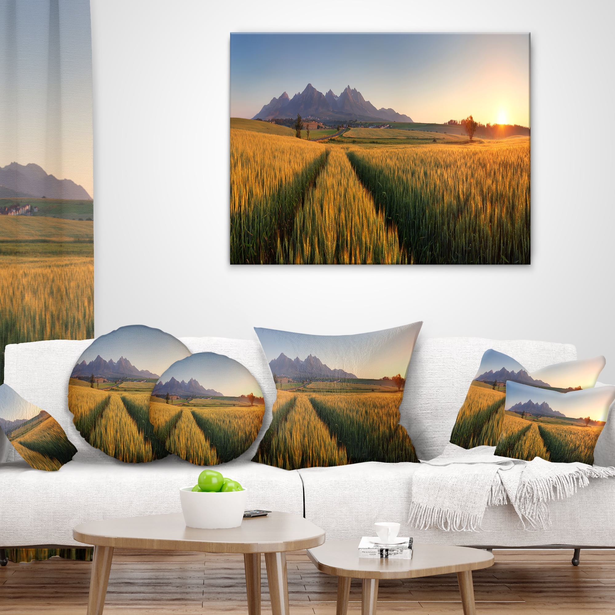 Designart Summer Wheat Fields Slovakia - Landscape Printed Throw Pillow - 12x20