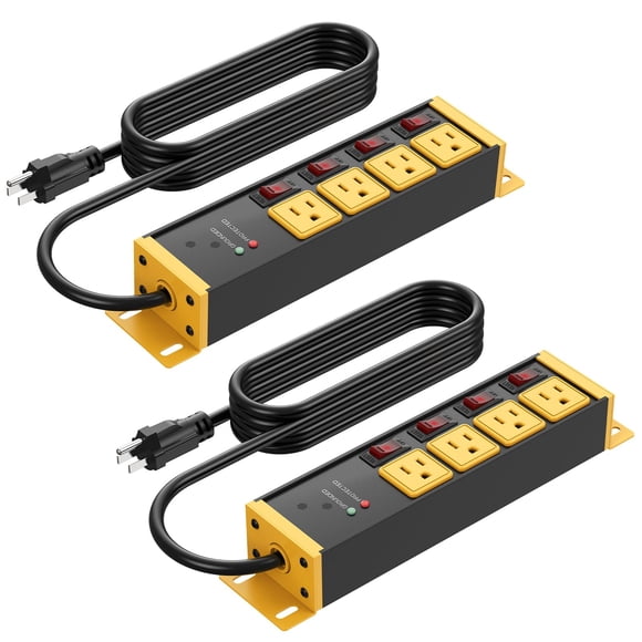 CCCEI 2 Pcs Barre d'Alimentation Robuste Parasurtenseur 20 AMP Interrupteurs Individuels. Cordon d'Extension 12 Gauge avec Multiples Prises. Garage, Atelier, Industriel
