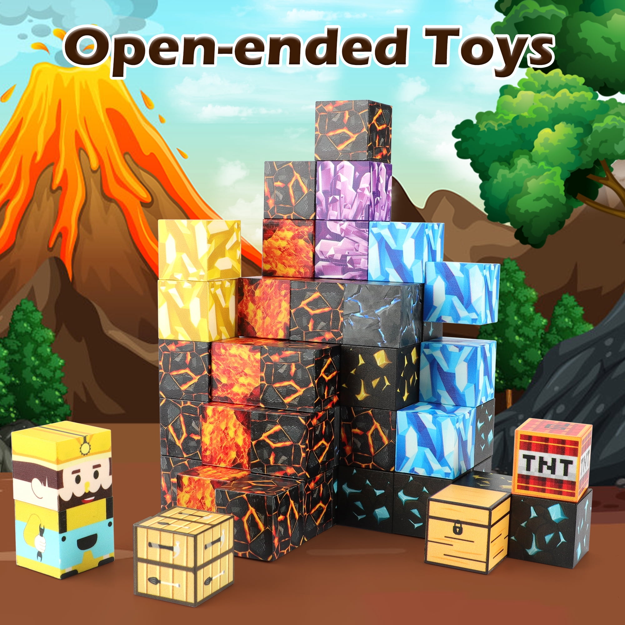 Magnetic Blocks-Build Mine Magnet World Pickaxe Edition Mine Pickaxe Caverns Kids Games Toddler Toys Magnetic Tiles for Boys & Girls Age 3-4 4-5 6-8, Sensory Outdoor Toys for Kids for 3+