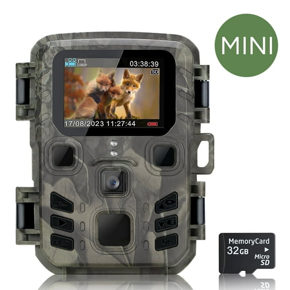 SuntekCam Mini Trail Camera 24MP 1080P Mini Game Camera HD Resolution with 32GB Micro SD Card Hunting Camera Low Glow Night Vision Motion Activated Waterproof for Outdoor Scouting Wildlife Monitor