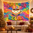 thumbnail image 3 of Smiling Coffee Cup Beneath Rainbow Steam and Swirls, Cozy Psychedelic for Cafe Decor Fans, Beverage Wall Art, Housewarming Gift, Tapestry Wall Hanging for Kitchen and Studio, 3 of 7