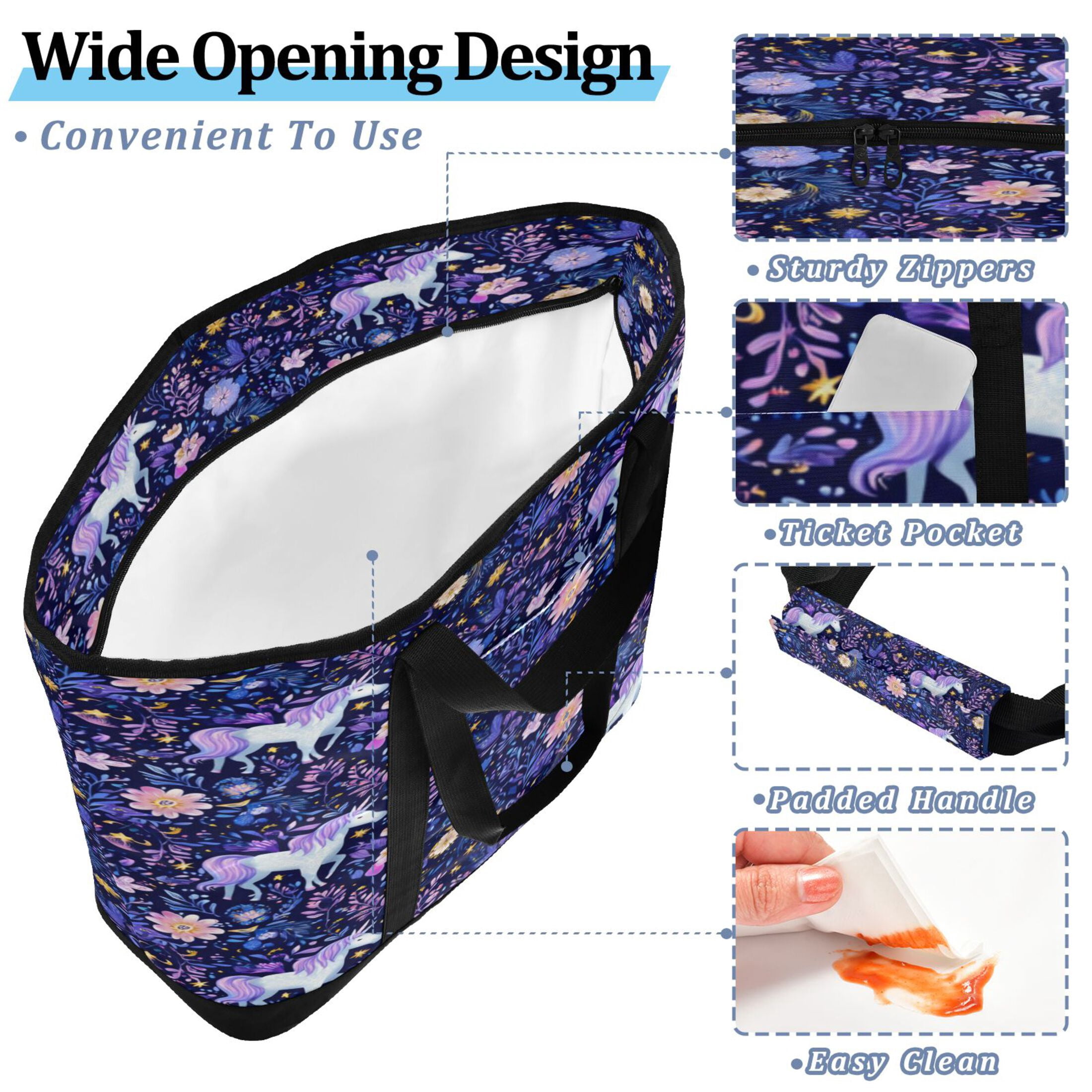 Extra-Large Wide Opening Design Capacity Hand-Held Ice Pack Thickened Insulation Layer For Long-Lasting Cold Retention For Outdoor Shopping Picnics And Camping Unicorns Stars and Moons