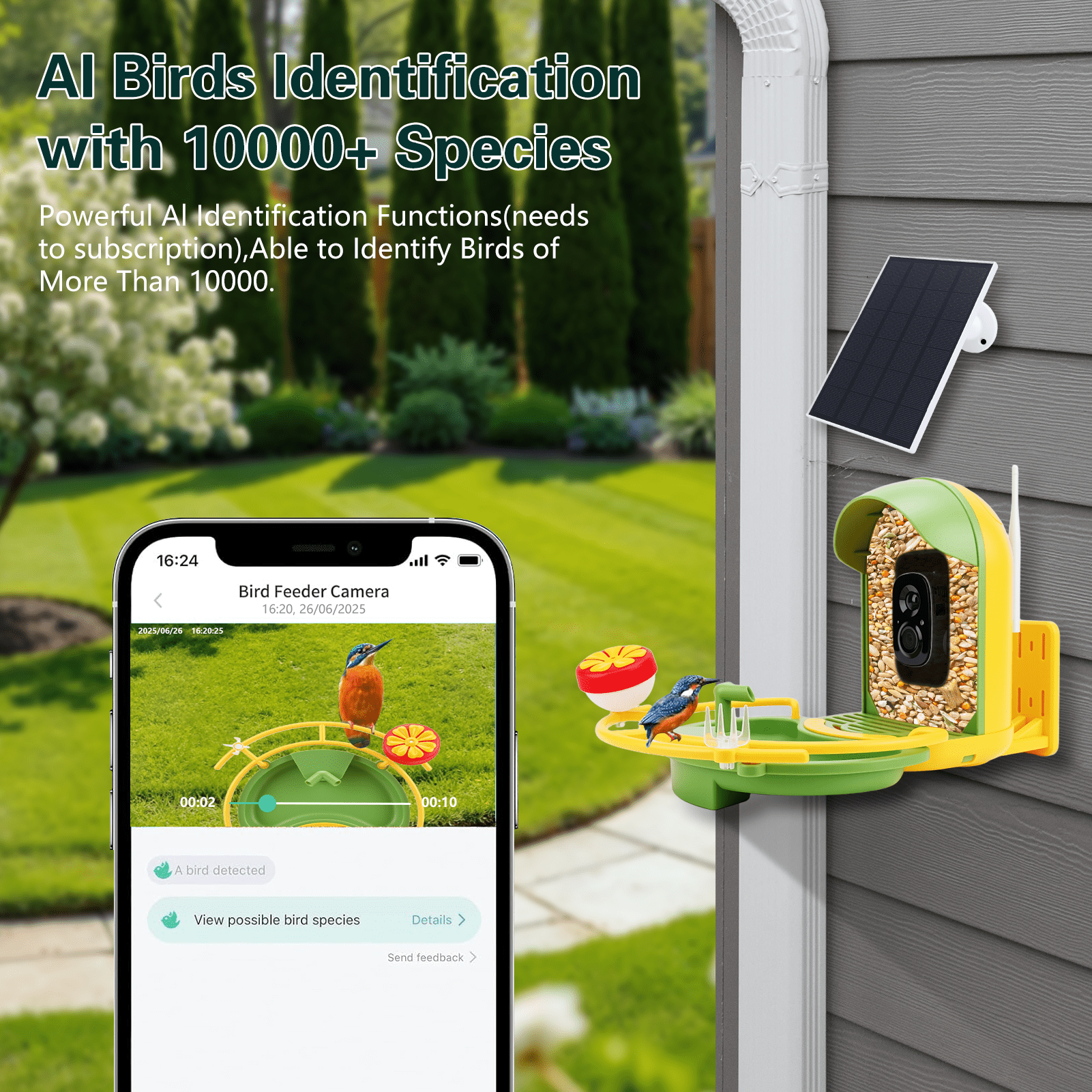 Smart Bird Feeder with Camera & Bird Bath,Bird Watching Camera with Motion Detection & Solar Panel,Waterproof, 2K Live View,Ideal Present for Bird Lover,Yellow