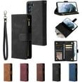 thumbnail image 7 of Wallet Case for Samsung Galaxy S21 FE, Premium Vintage PU Leather Magnetic Closure Handbag Zipper Pocket Case Kickstand Card Holder Slots with Wrist Strap TPU Shockproof Flip Case - Black, 7 of 7