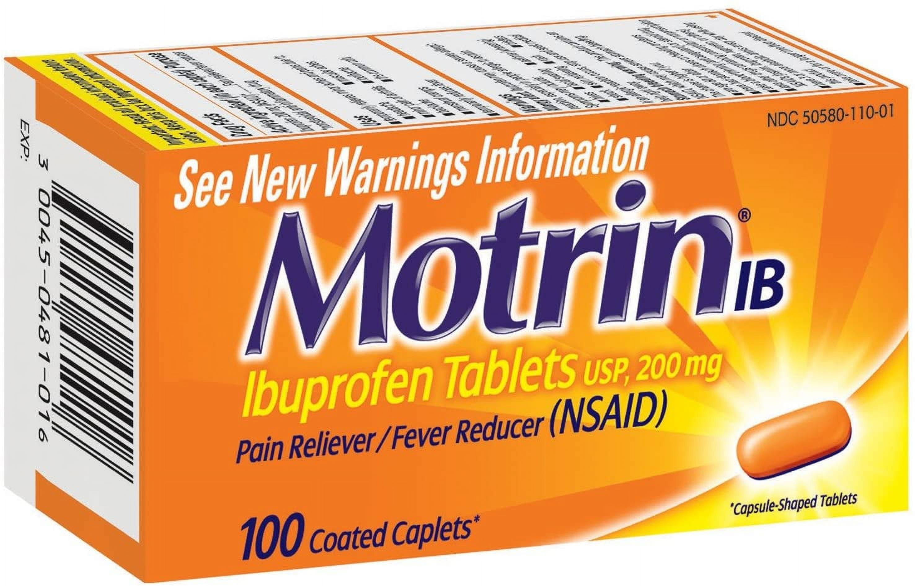 Motrin Ib Ibuprofen 200Mg Pain Reliever And Fever Reducer Caplets - 100 Ea, 2 Pack