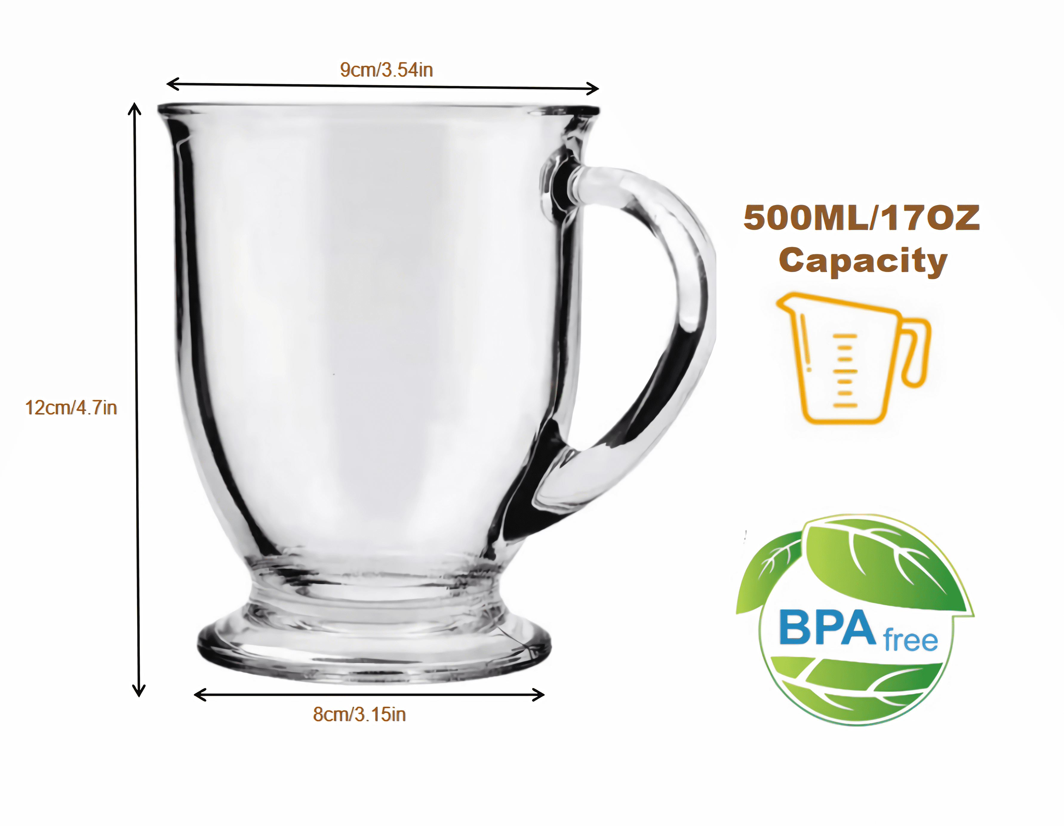 2 Pack Clear Drinking Glasses Set ,500ML Glass Coffee Mugs with Heavy Base,Glass Cup Drinkware for Beverage,Juice,Latte Cups, Cocktails, Wine, Beer,Espresso Coffee,Tea