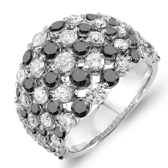 Dazzlingrock Collection 3.25 Carat (ctw) 14k Real Round White & Black Diamond Ladies Cocktail Right Hand Ring 3 1/4 CT, White Gold, Size 7