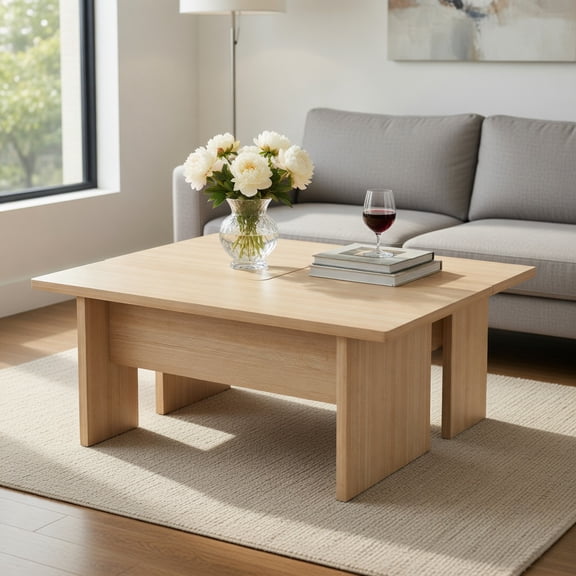 Topcobe Modular Coffee Table Set of 2 L Shaped, Center Tables for Small Space, Modern Furniture for Home-Oak
