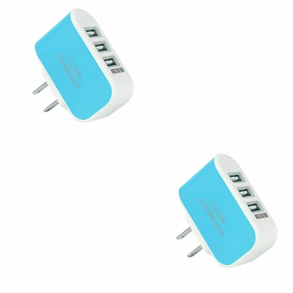 GJX 2pcs Universal Three USB Ports Outlet Wall Charger AC Power Adapter 3.1A Fast Charge Plug With LED Light (Blue)