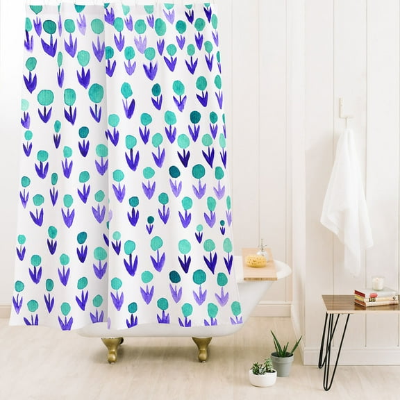 Society6 Angela Minca Dot Flowers Aqua Blue Shower Curtain 71" x 74"
