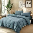 thumbnail image 3 of PURE ERA Duvet Cover Set Jersey Cotton Ultra Soft As Jersey T-shirt 2 x Pillow Shams Full Size Dusty Blue Cerulean Blue, 3 of 5