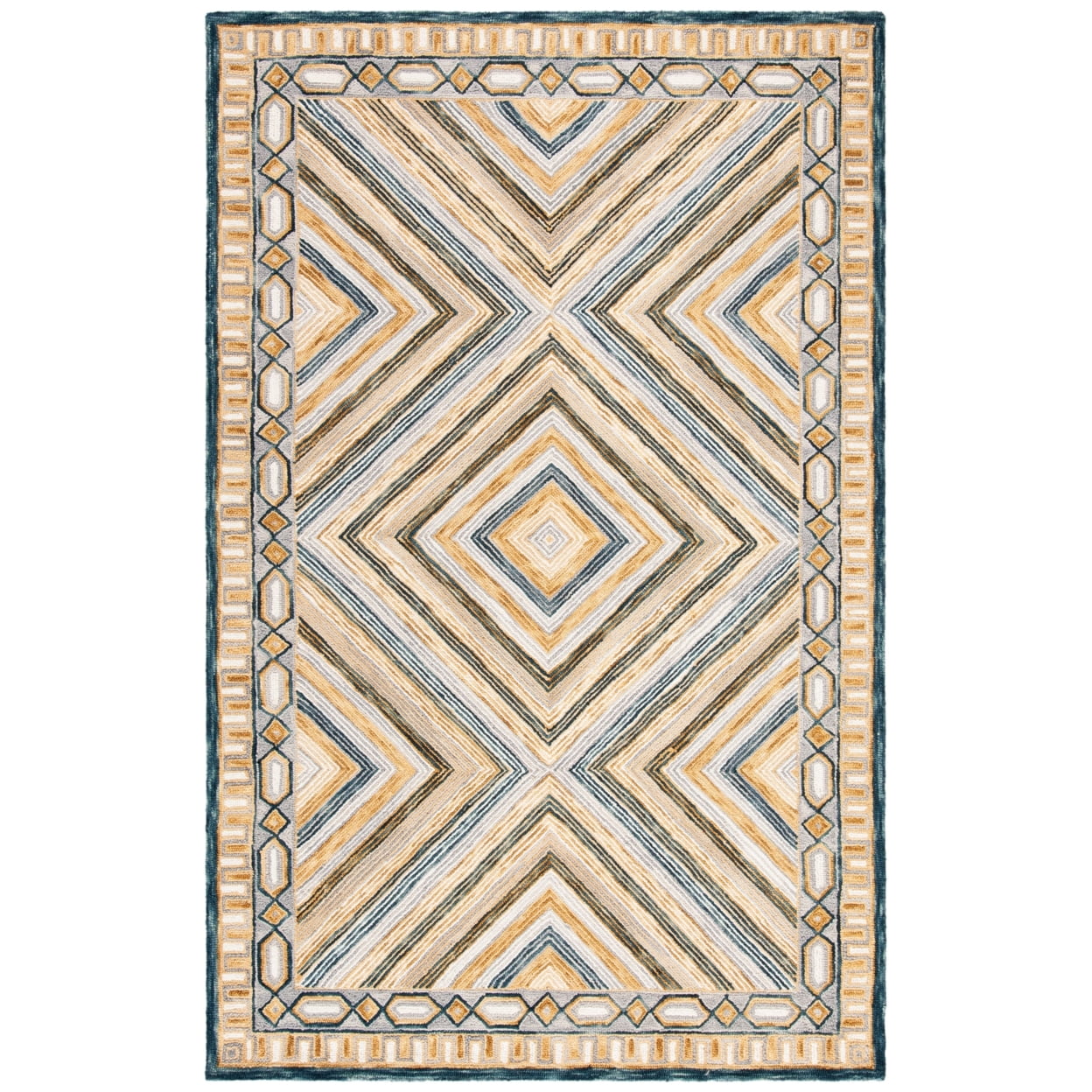 SAFAVIEH Aspen Caitriona Geometric Diamonds Wool Area Rug, Navy/Gold, 5' x 8'