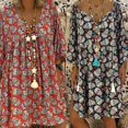 thumbnail image 5 of Vestido de camiseta holgado y fluido con mangas 3/4 y cuello en V de talla grande para mujer Halloween Skull Flo, 5 of 5