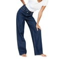 thumbnail image 4 of Zivyakyron Baggy Wide Leg Jeans for Women Summer Denim Casual Full Length Womans Jeans Asymmetrical Vintage Plain Culottes Pants, 4 of 7