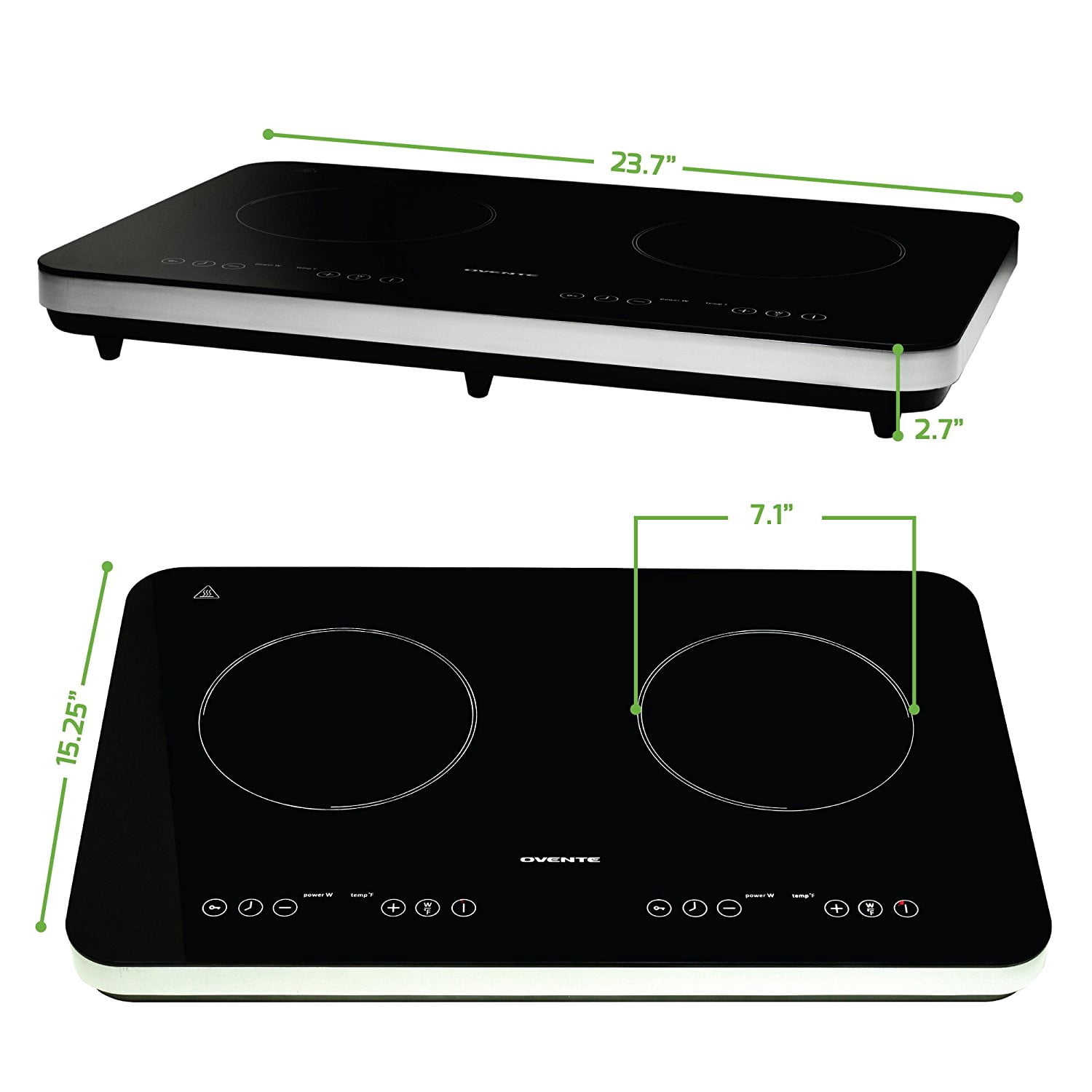 Ovente Electric Ceramic Double Induction Cooktop Burner 7.1 Inch Portable Hot Plate 1800 Watt with 8 Temperature Settings 5 Timer Levels, LED Digital Display Panel & Auto Shutoff Function, Black BG62B