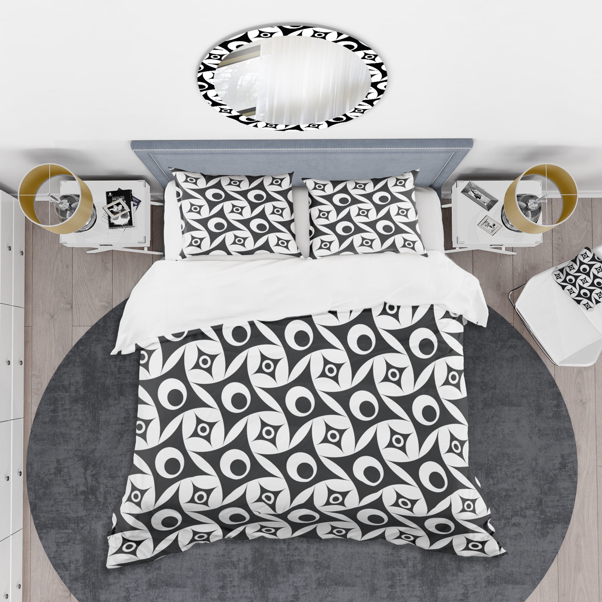 Designart 'Monochrome Geometric Pattern VII' Mid-Century Modern Duvet Cover Set