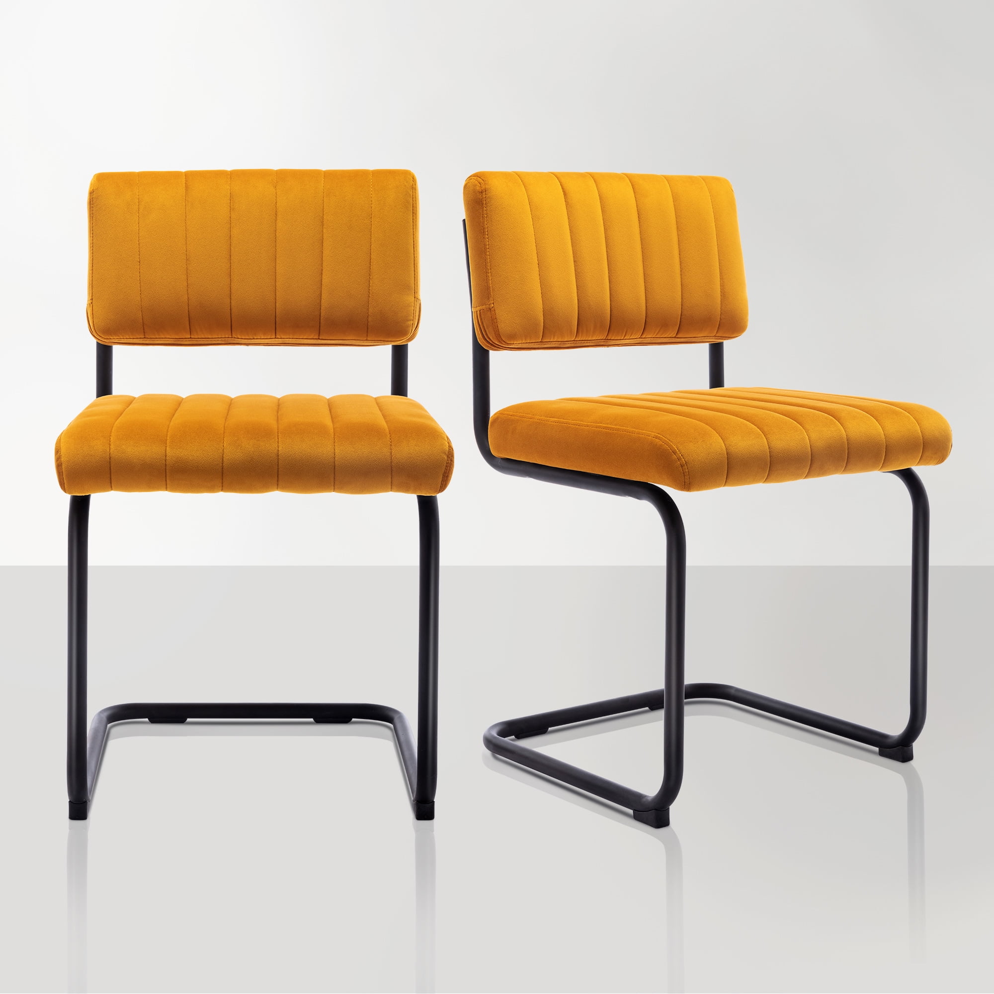 Zesthouse Velvet Dining Chairs Set of 2, Tufted Upholstered Kitchen Chairs with Black Metal Legs