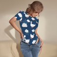 thumbnail image 3 of Balery Mignon Oie sur Motif Ciel Bleu Justaucorps à Manches Courtes Col Rond pour Femmes Basique-TG, 3 of 7