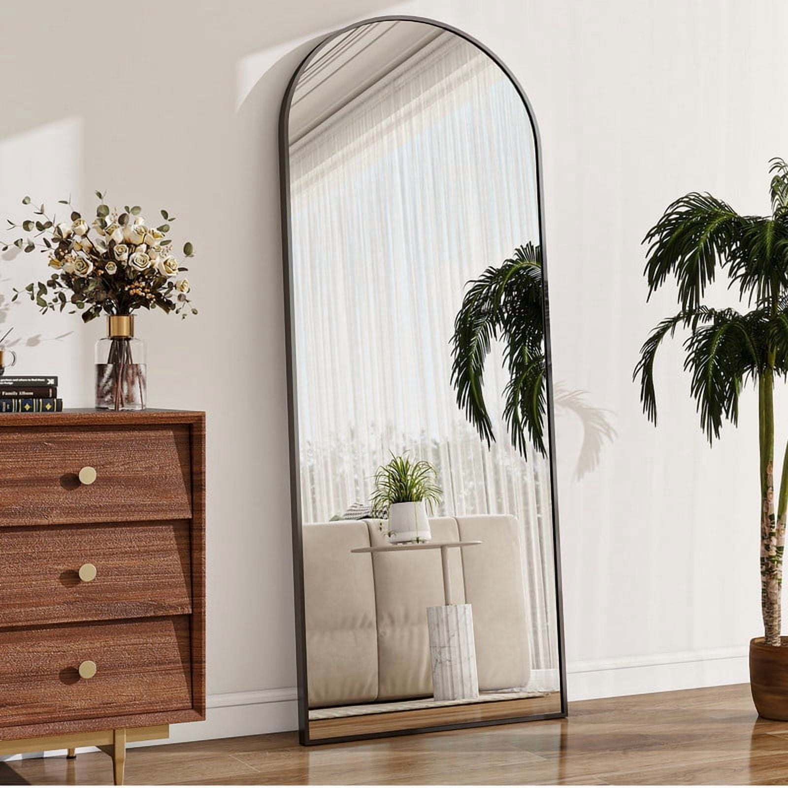 Mirrasia 68" x 22" Arched Full Length Mirror With Stand Floor Mirror Wall Mounted, Black