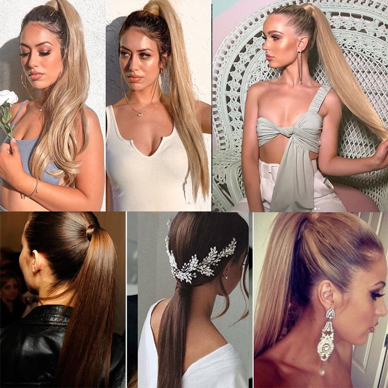 MERISIHAIR 55 85cm Synthetic Ponytail Long Straight Wine Red Blonde Pony Tail Hair Extensions Heat Resistant Horsetail Hairpiece