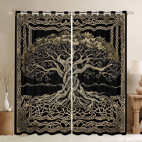 jejeloiu Boho Bohemian Style Blackout Curtains Set of 2 (52x84 Each),Tree Of Life Window Curtains For Girls Boys