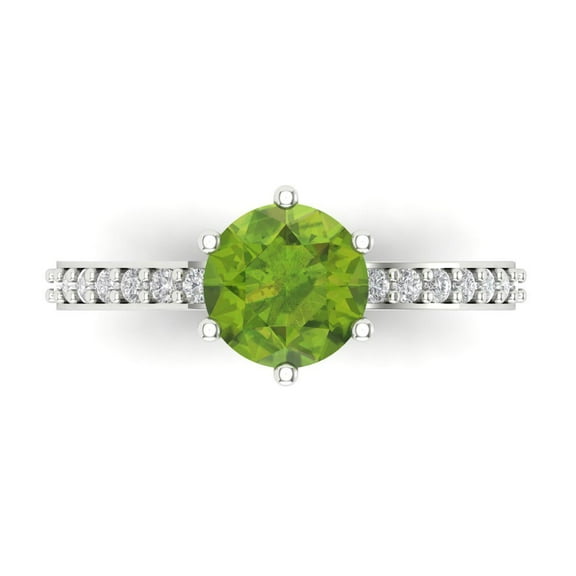 Clara Pucci 14K White Gold 1.71ct Peridot Solitaire with Accents Ring