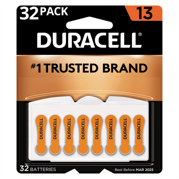 Duracell Hearing Aid Batteries with Easy-Fit Tab, Size 13, 32 Pack