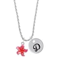 thumbnail image 1 of Delight Jewelry Silvertone Hot Pink and Orange Plumeria Flower Silvertone Script Initial Disc - D - Charm Necklace, 20"+3", 1 of 4