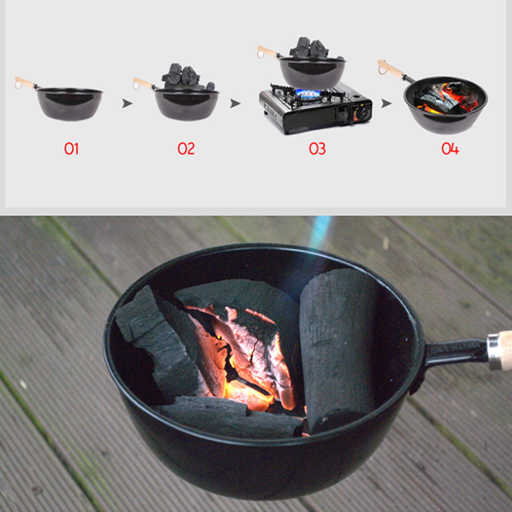 Muzhili3 Chimney Starter Charcoal Starter Basket Pot Camping Barbecue Brazier with Wooden Handle