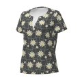 thumbnail image 2 of Naloa Daisies Flowers Print T-Shirts Short Sleeve V Neck Tees for Women Fashion Tops Trendy Lightweight Soft Casual Summer Outfits Clothes, 2 of 5
