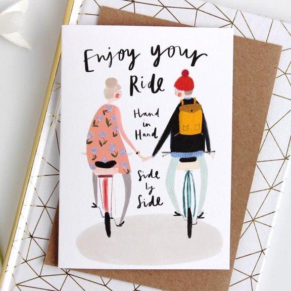 Couples Bicycle Greeting Card  "Enjoy Your Ride, Hand in Hand, Side by Side"  Blank Inside, Envelope Included  Perfect for Anniversary, Love Notes, or Just Because