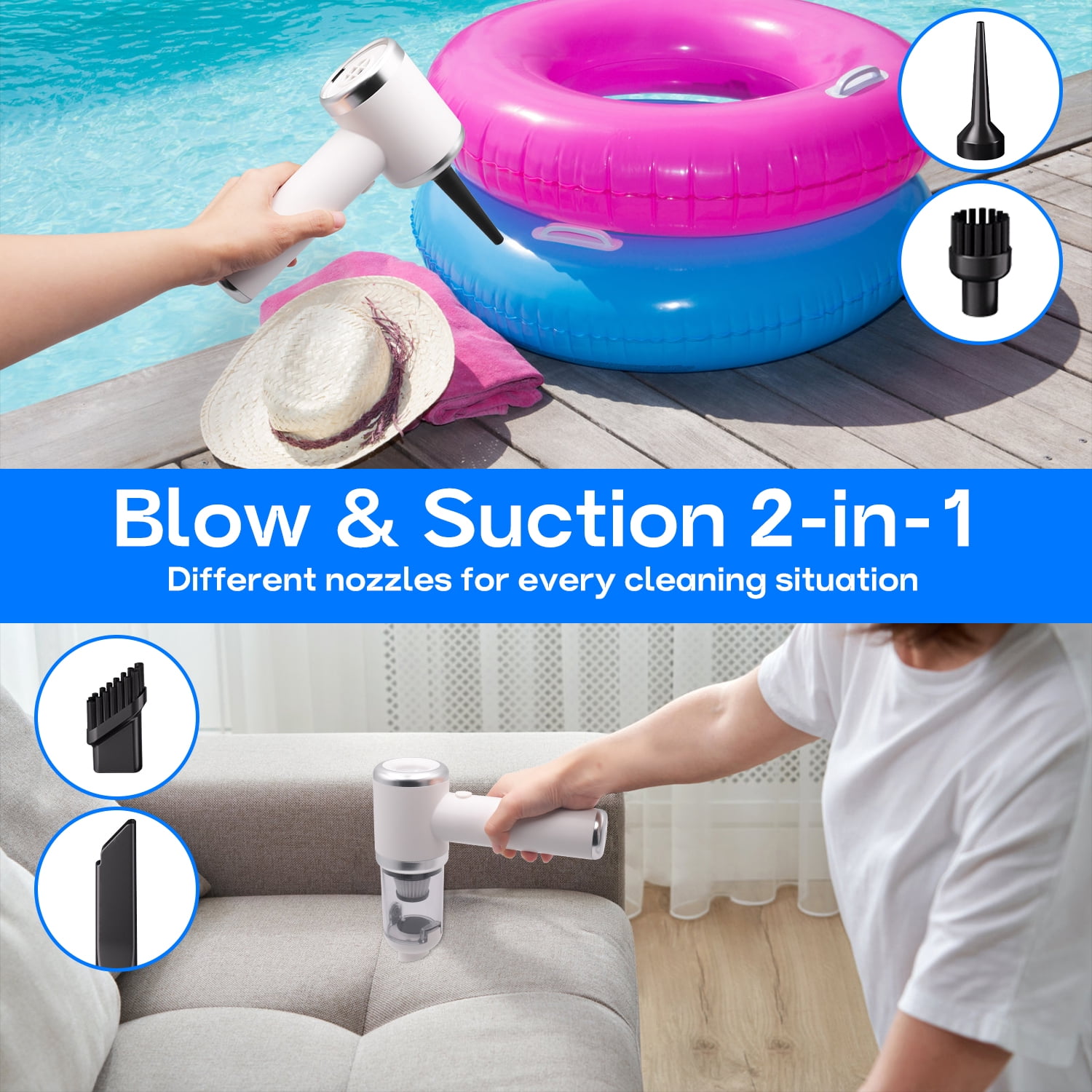 Dofulay Car Vacuum Cleaner Handheld Vacuum Cordless 5500Pa Strong Suction Clean for Home (White)
