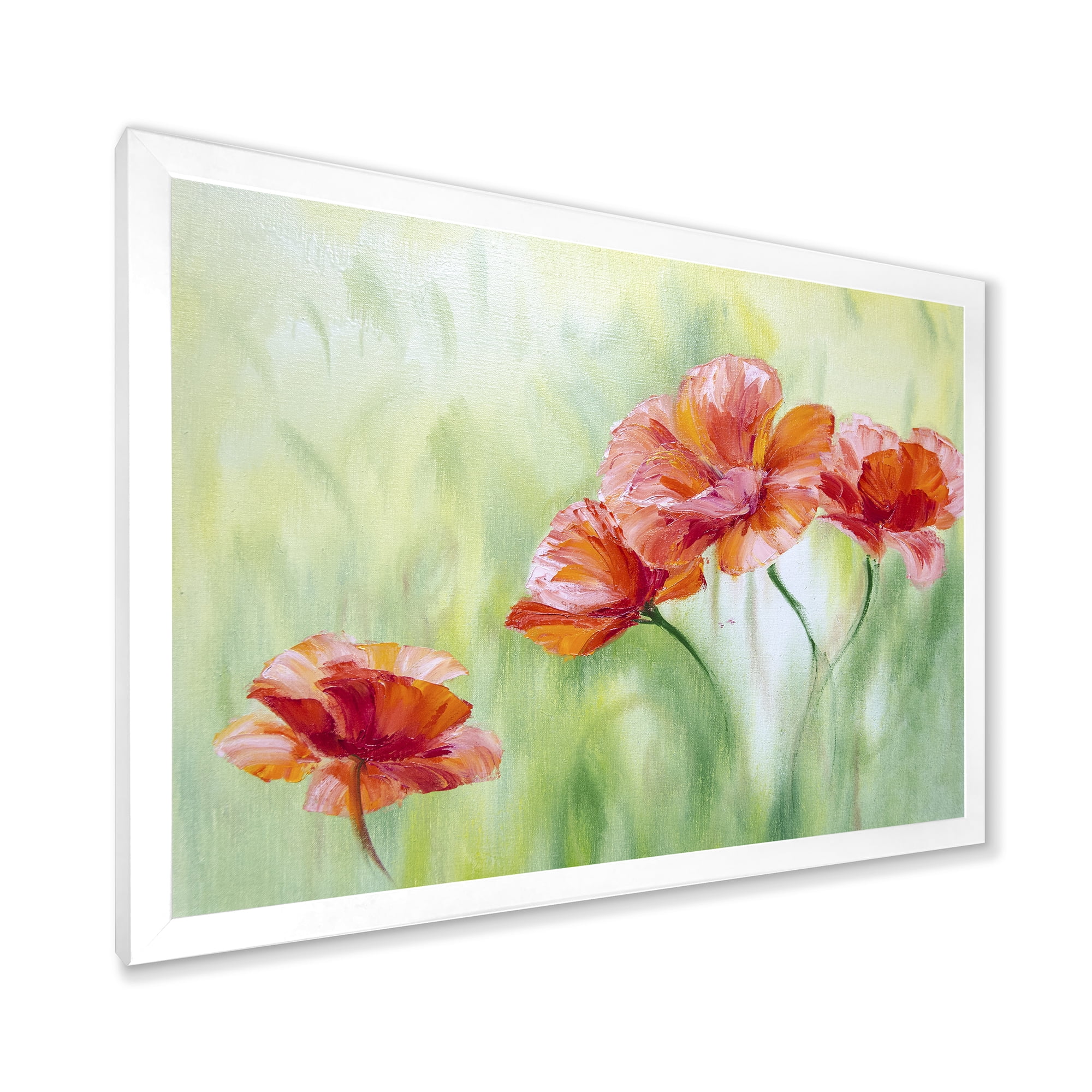 Designart 'Red Blossoming Poppies Over Wild Green I' Traditional Framed Art Print
